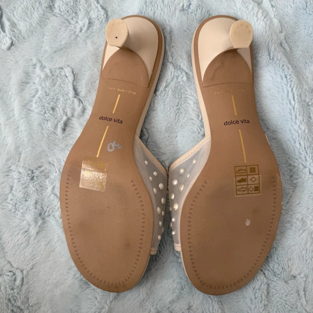 Dolce Vita Pearl-Studded Cream Slide Heels